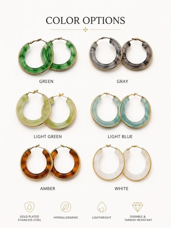 Unbranded Jewelry - Marbled Acrylic Hoop Earrings with Gold Plated Stainless Steel Hypoallergenic